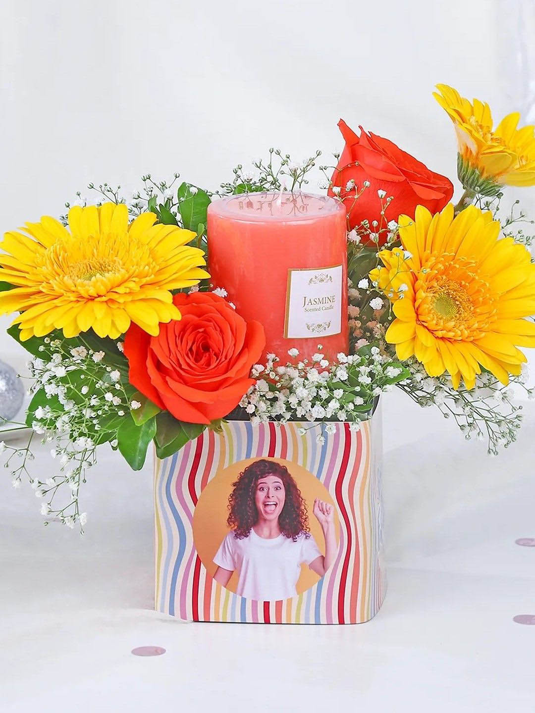 fnp Red & Yellow 5 Pieces Roses & Gerberas Fresh Flowers Bouquet