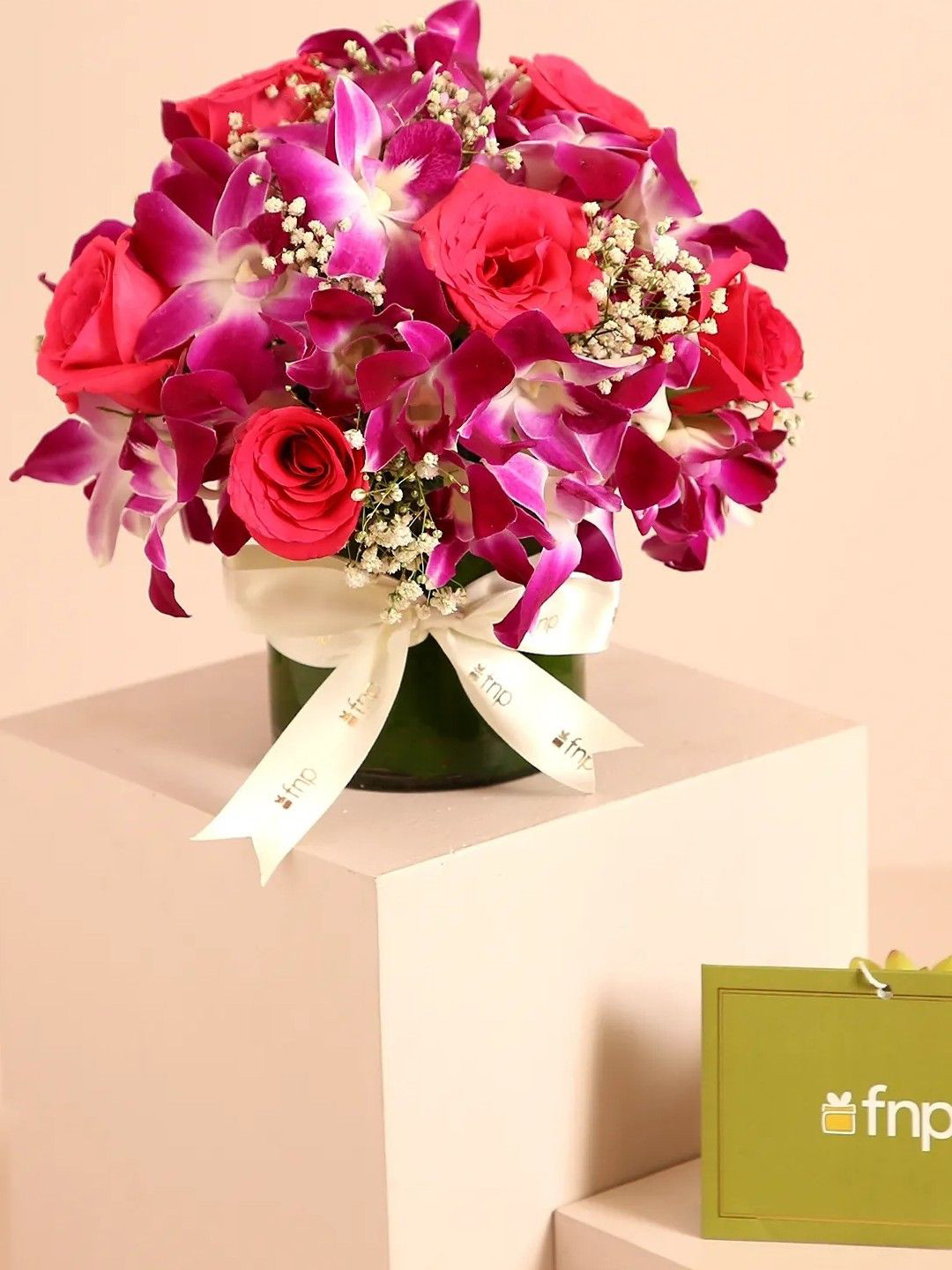 fnp Red & Purple 12 Pieces Roses Orchid Fresh Flowers Box