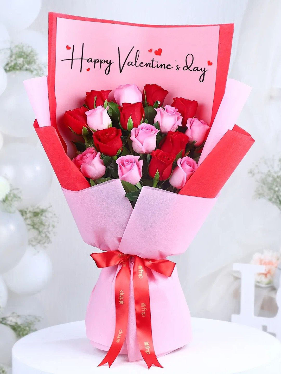 fnp Red & Pink 16-Pcs Roses Fresh Flowers Bouquet