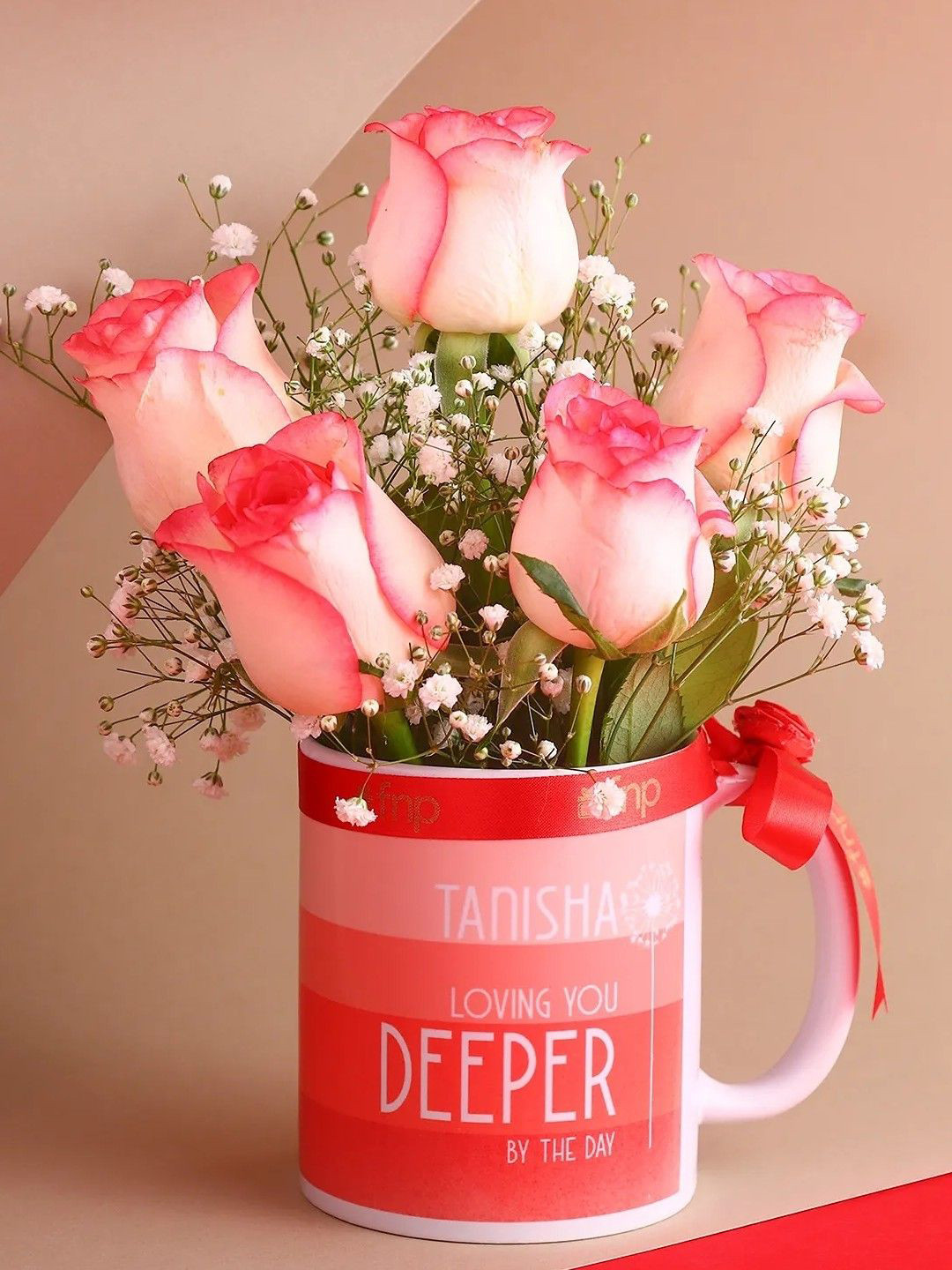 fnp Pink & Green 5 Pieces Roses Fresh Flowers Bouquet