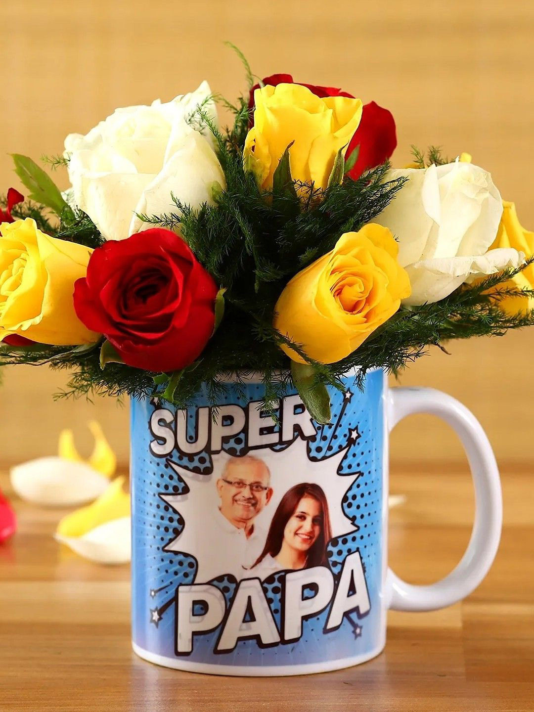 fnp White & Yellow 10 Pieces Roses Fresh Flowers Coffee Mug