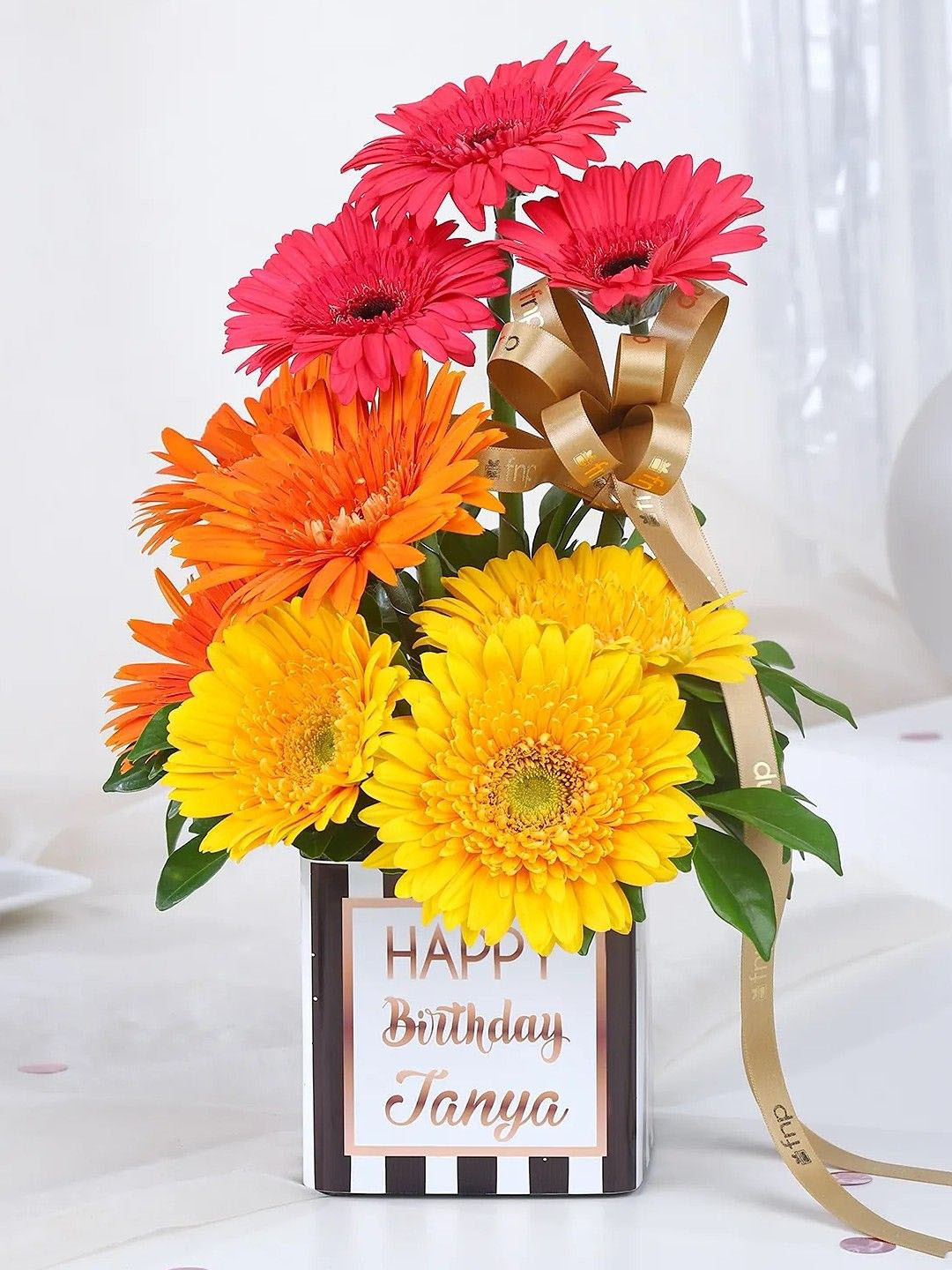 fnp Orange & Pink 9 Pieces Gerberas Fresh Flowers In Glass Vase