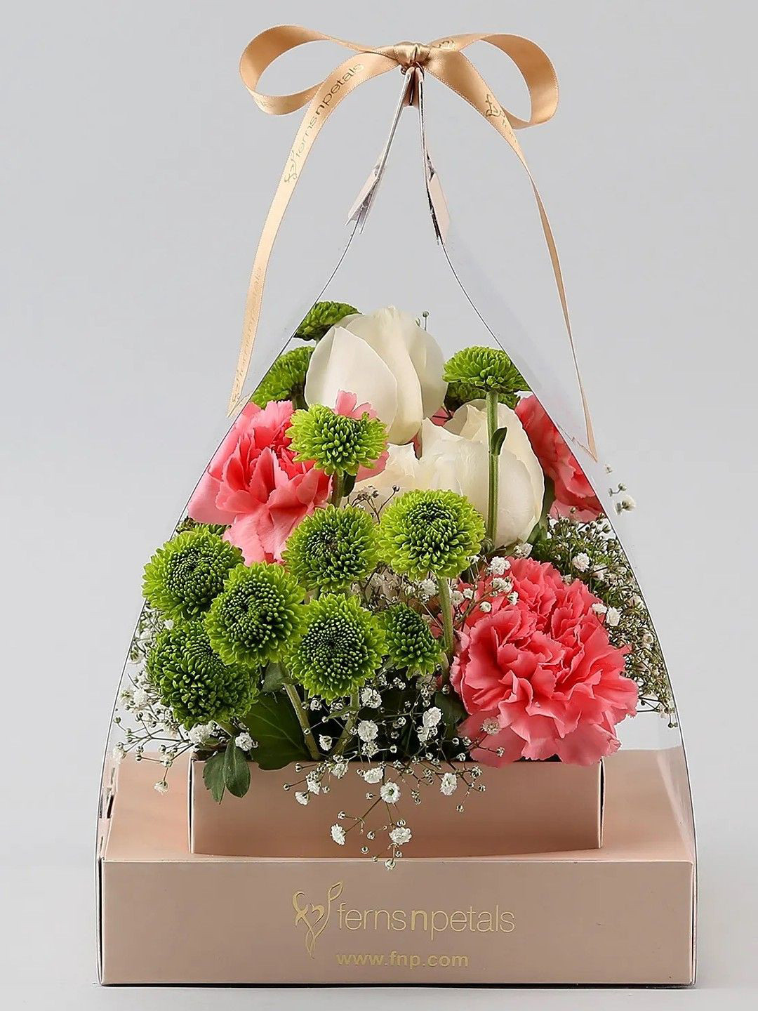 fnp  White & Green 10Pieces Roses Carnations & Daisy Fresh Flowers Bouquet