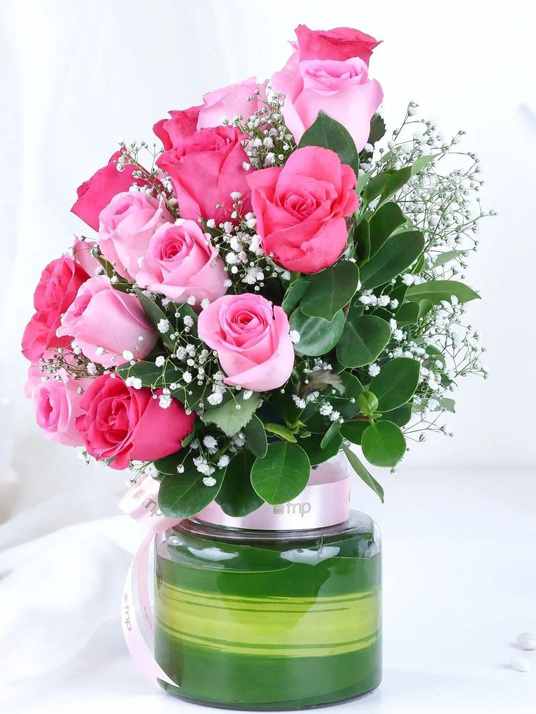 fnp Pink & Green 21 Pieces Roses Fresh Flowers Bouquet