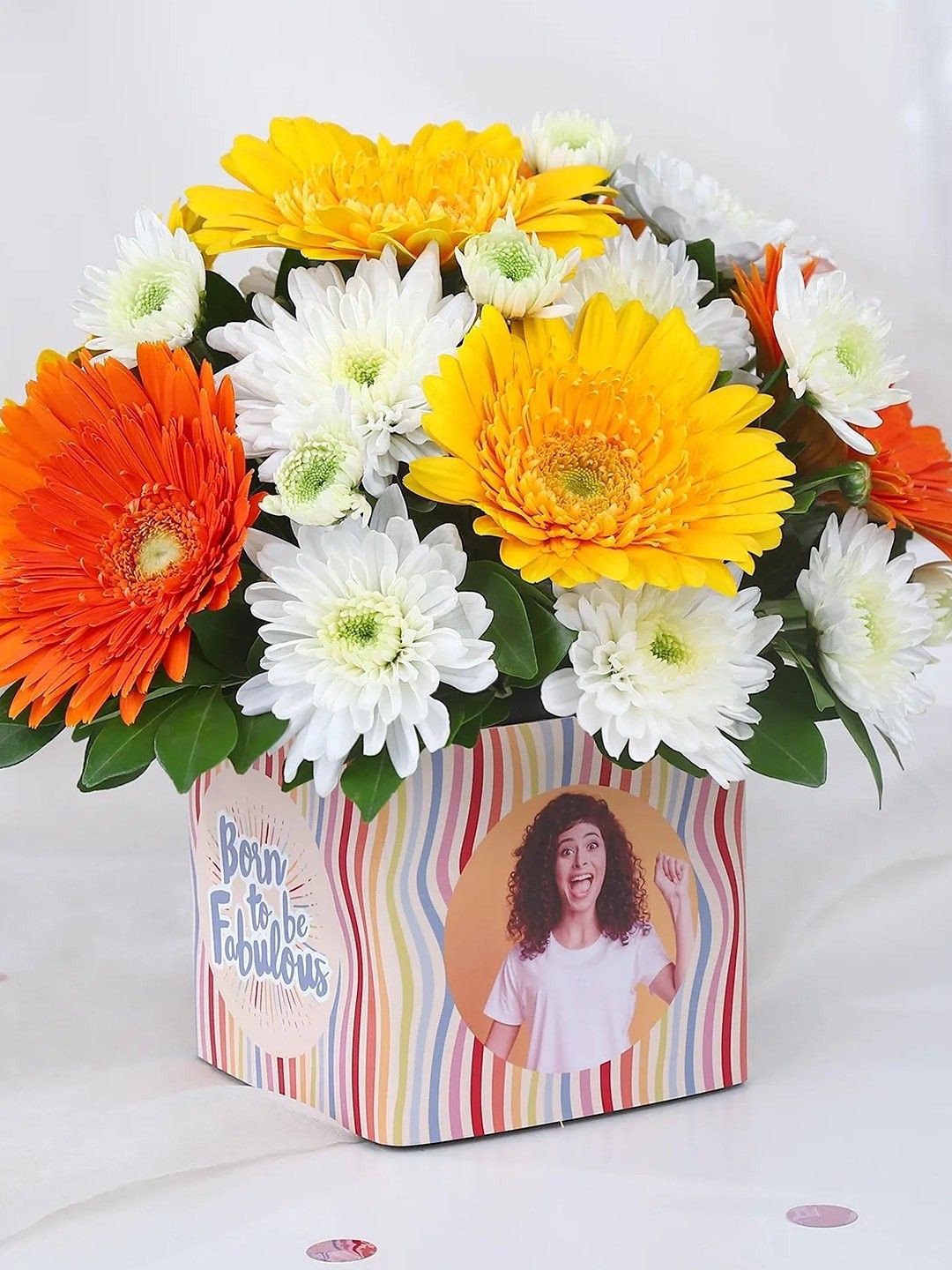 fnp Orange & Yellow 7 Pieces Fresh Flowers In Glass Vase