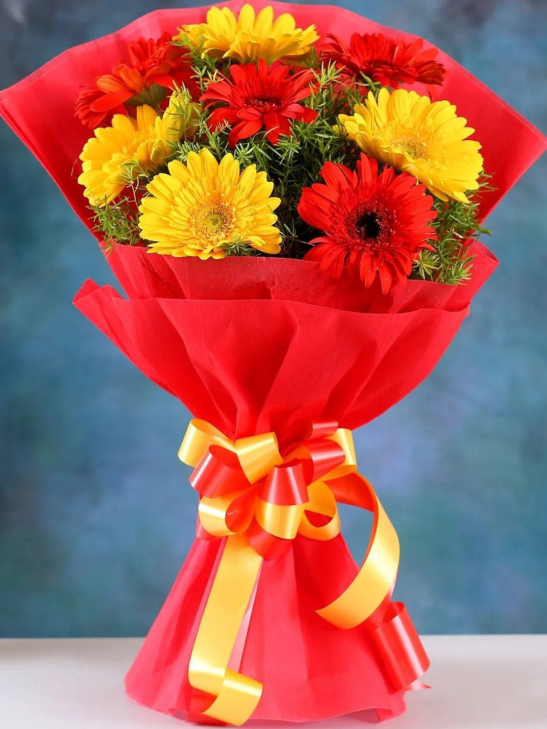 fnp 14 pieces Red Yellow Gerbera Fresh Flowers Bouquet