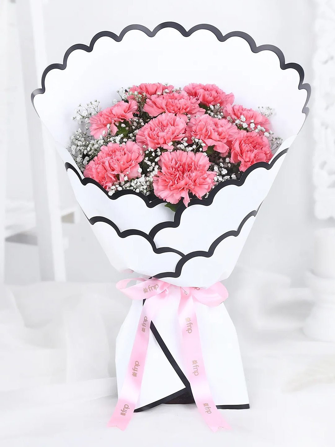 fnp Pink & Green 10 Pieces Carnation Fresh Flowers Bouquet