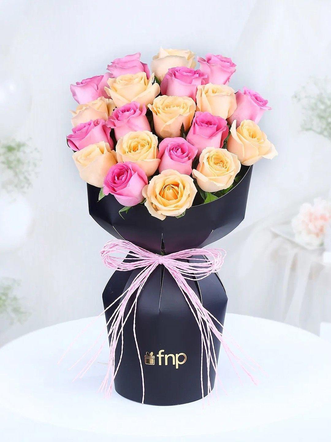 fnp Pink & Yellow 20 Pieces Roses Fresh Flowers Bouquet