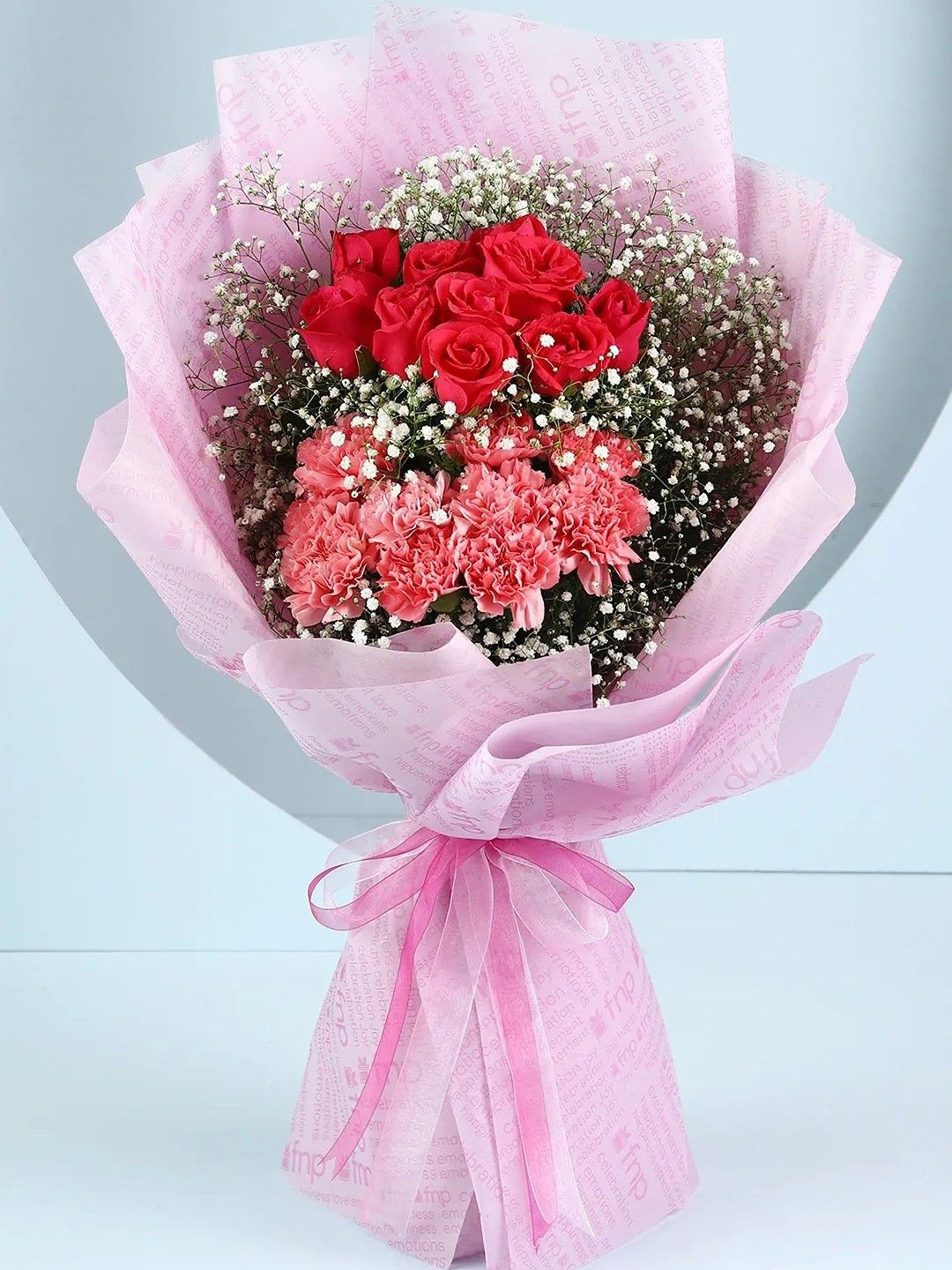 fnp Red 20 Pcs Rose & Gypse Fresh Flowers Bouquet