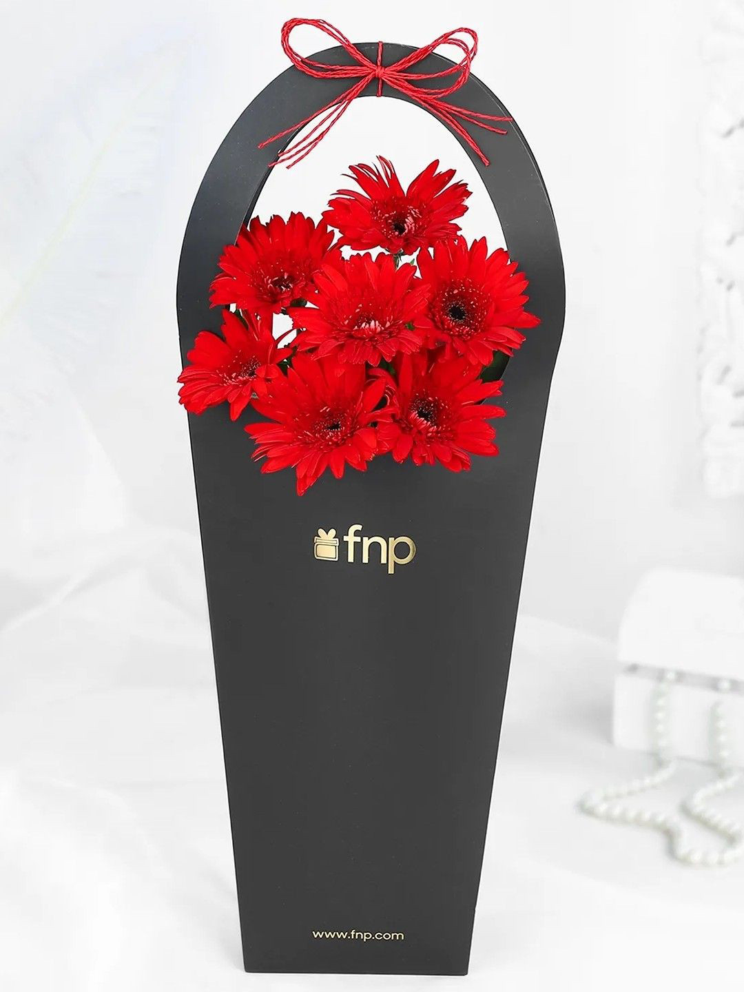 fnp Red 7 Pieces Gerberas Fresh Flowers Sleeve