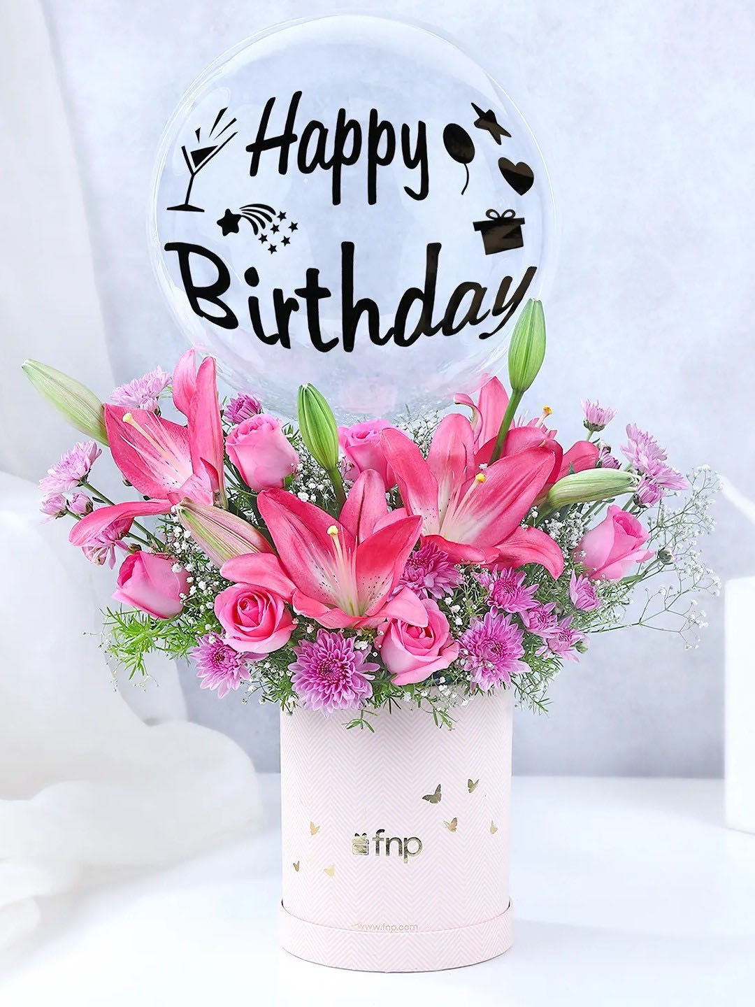 fnp Pink  31Pieces Lilies & Rose Blushing Blooms Fresh Flowers Bouquet