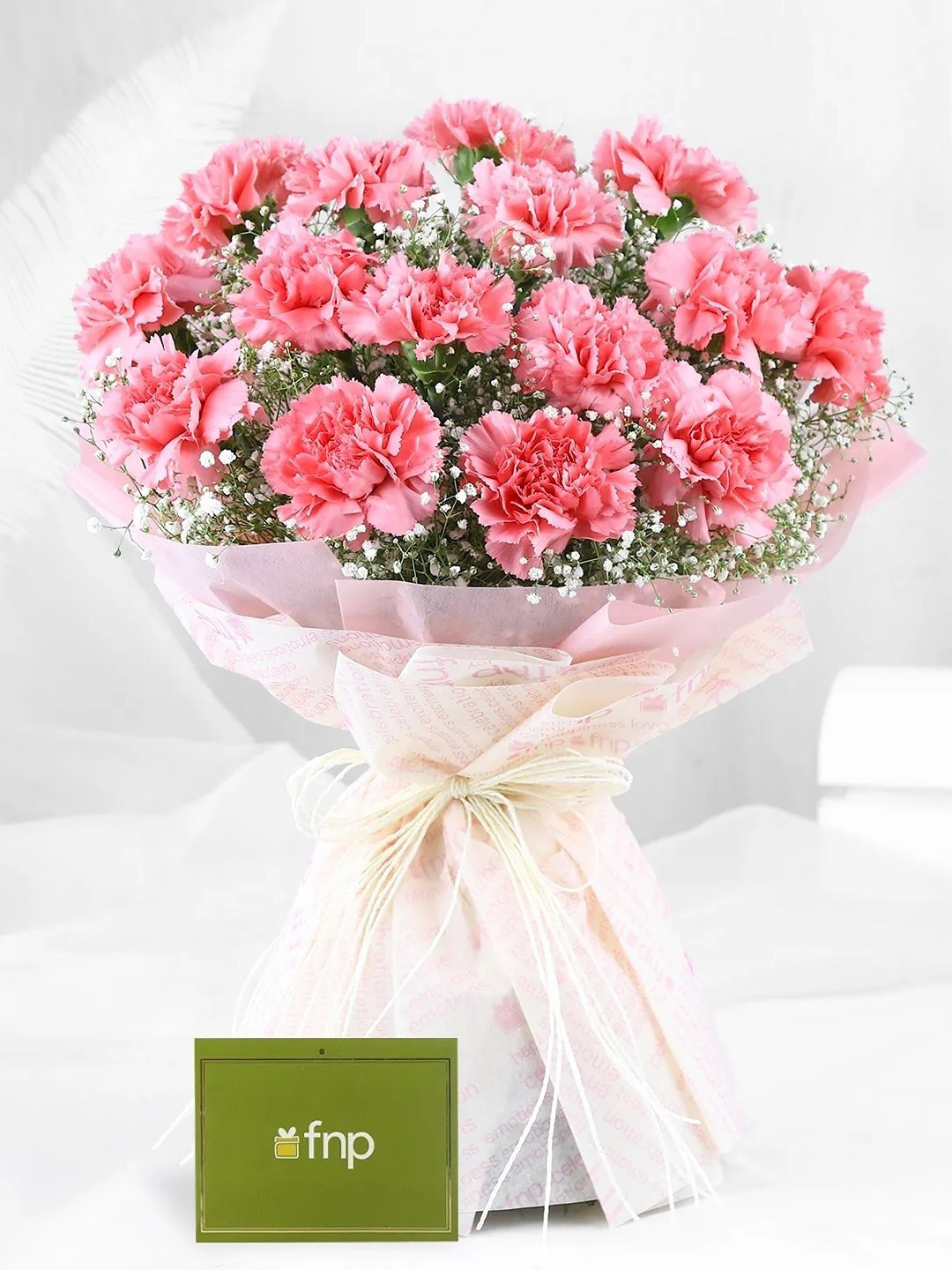 fnp Pink & Green 15Pieces Carnation Fresh Flowers Bouquet
