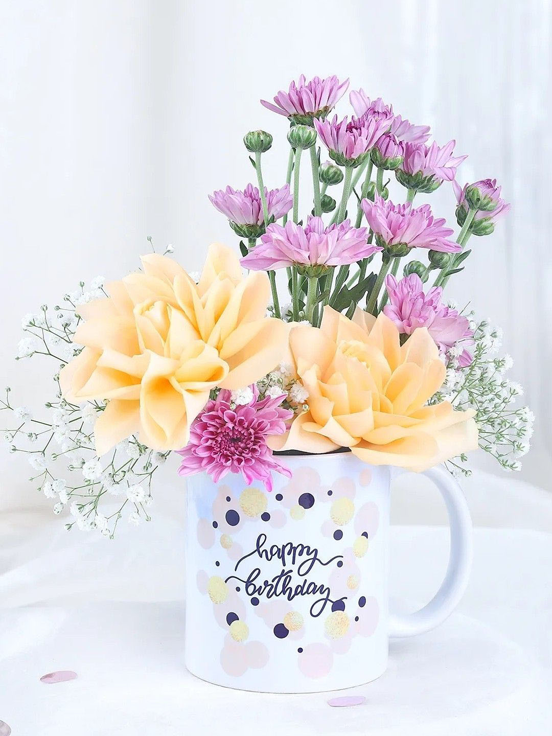 fnp Purple & Peach 3 Pieces Roses & Daisy Fresh Flowers Mug