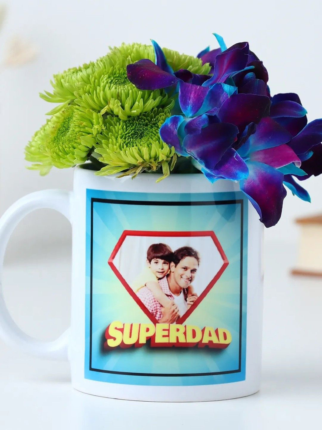 fnp Blue & Green 3 Pieces Orchids & Oasis Mixed Fresh Flowers Mug