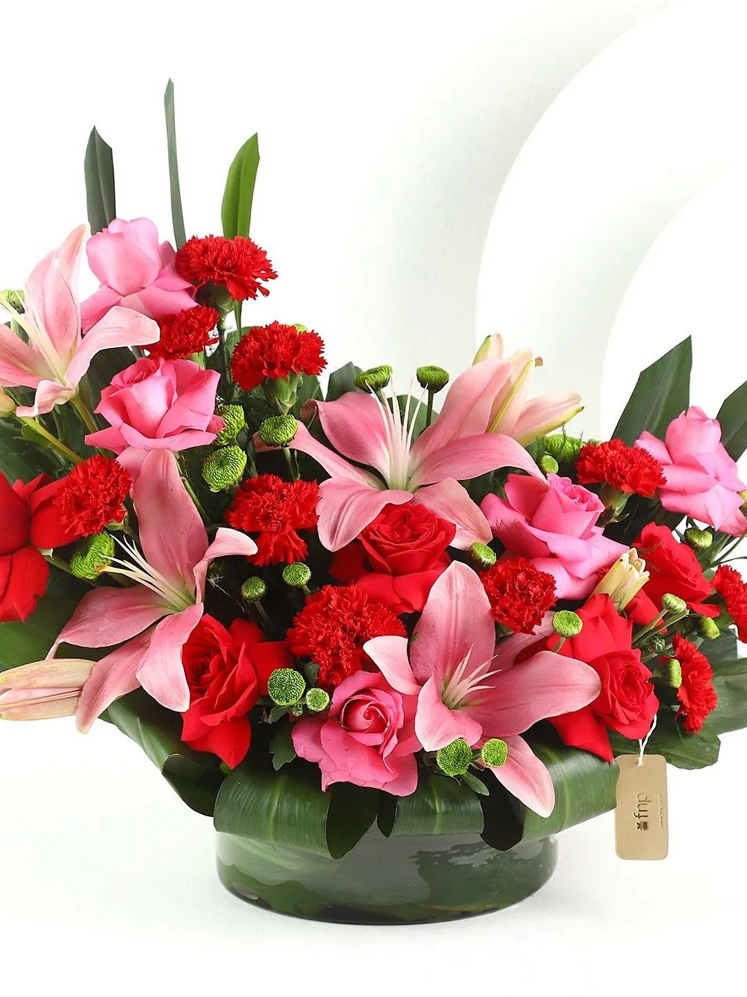 fnp Red & Pink 27 Pieces Roses & Lilies Mixed Fresh Flowers Vase