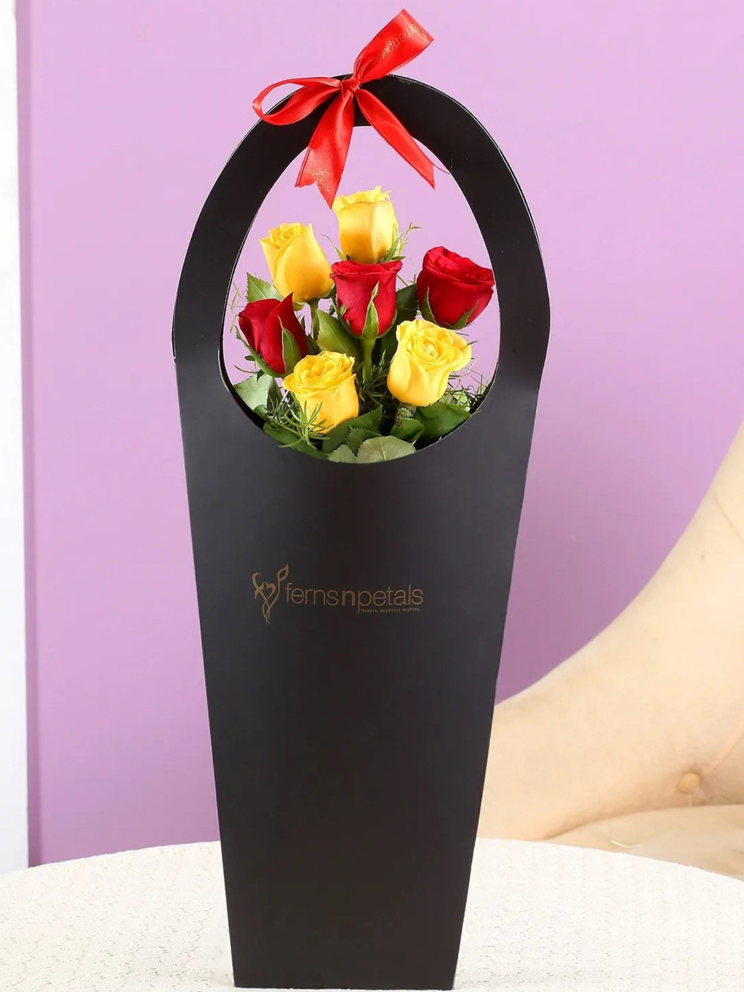 fnp Yellow & Red 7Pcs Roses Fresh Flowers Sleeve