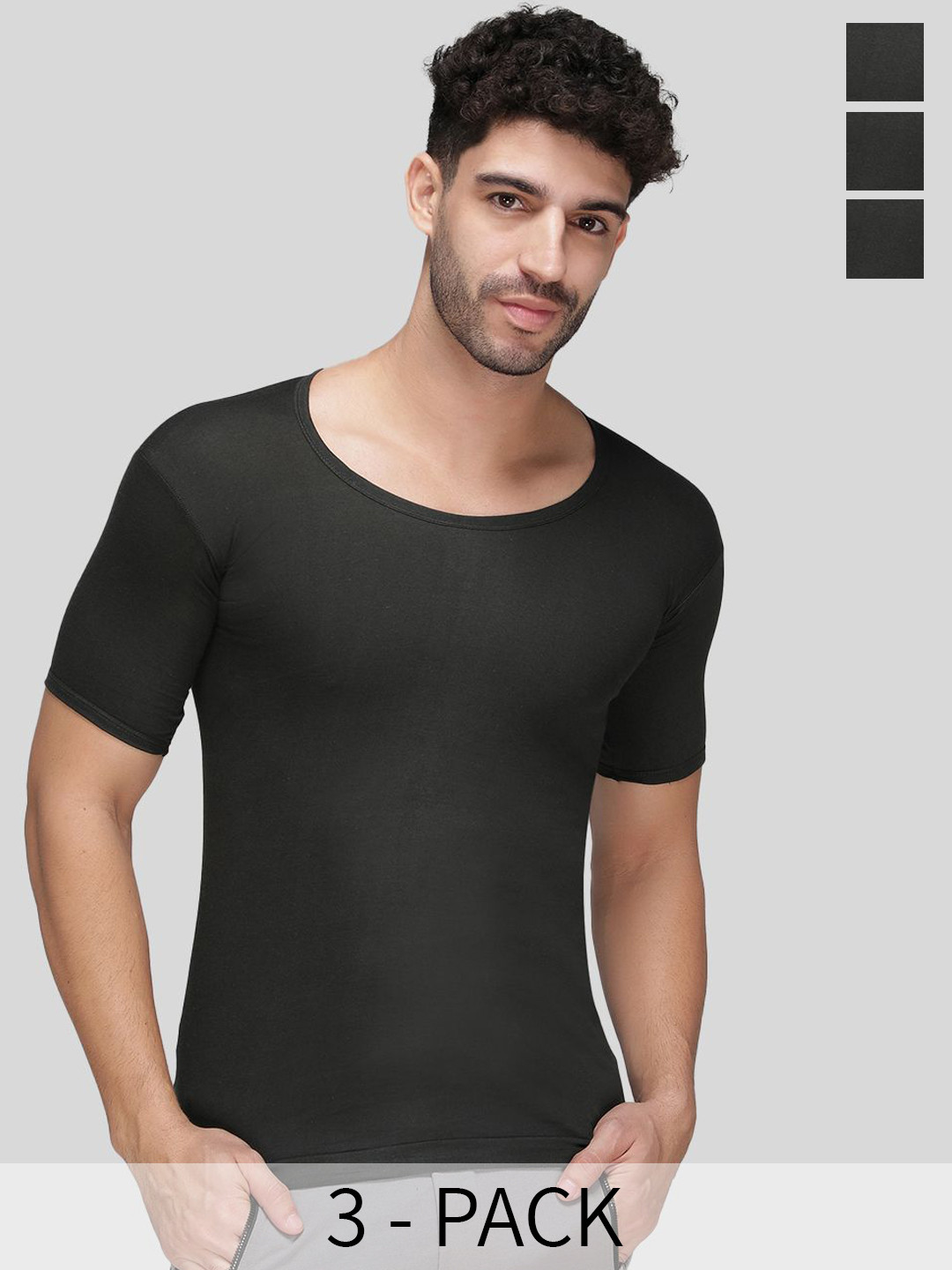 AMUL COMFY Pack Of 3 Pure Cotton Innerwear Vests AC-TK-VE-BRNS-Oli-80-3P