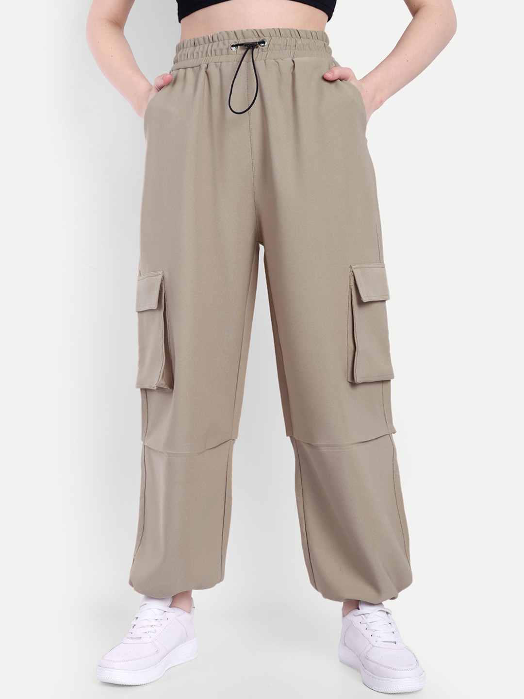 BROADSTAR  Women Baggy-Fit High-Rise Rapid-Dry Cargo Track Pants