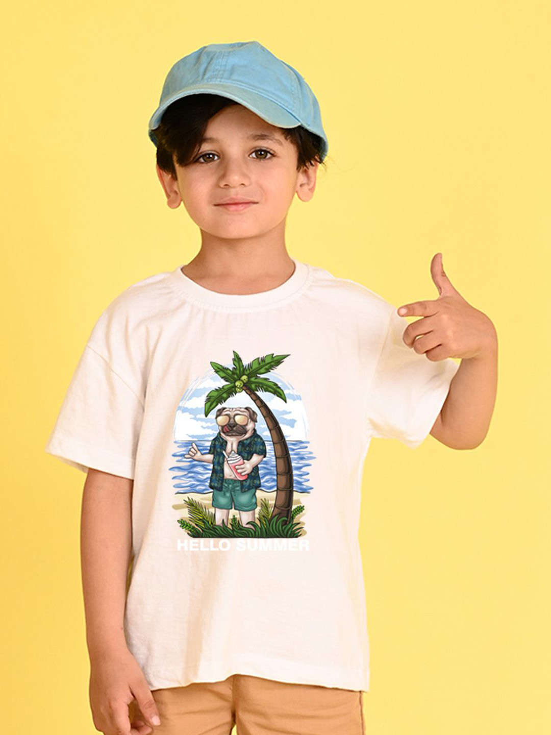 NUSYL Boys Graphic Pug Dog Printed Round Neck Oversized T-shirt