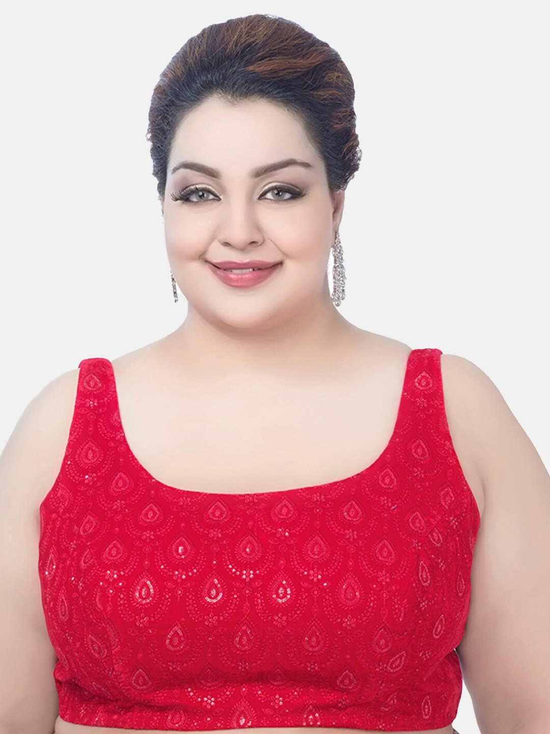 Biyu Plus Size Sequinned Sleeveless Readymade Saree Blouse