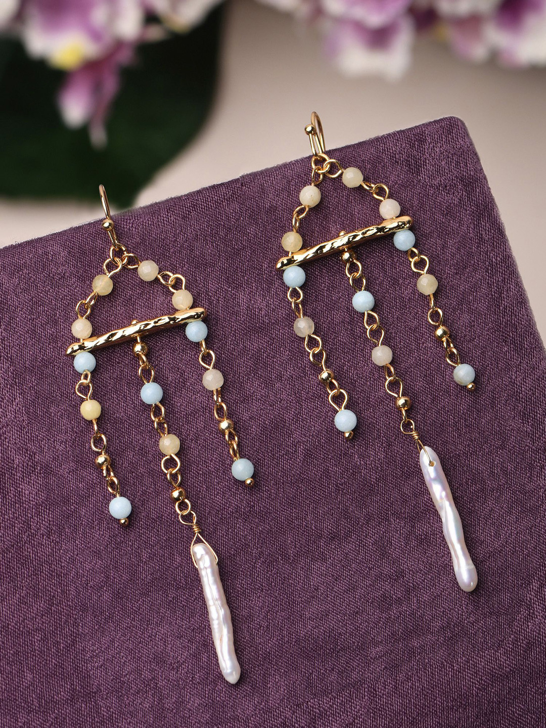 Accessorize Gold-Plated Fresh Water Perals Studded Contemporary Drop Earrings