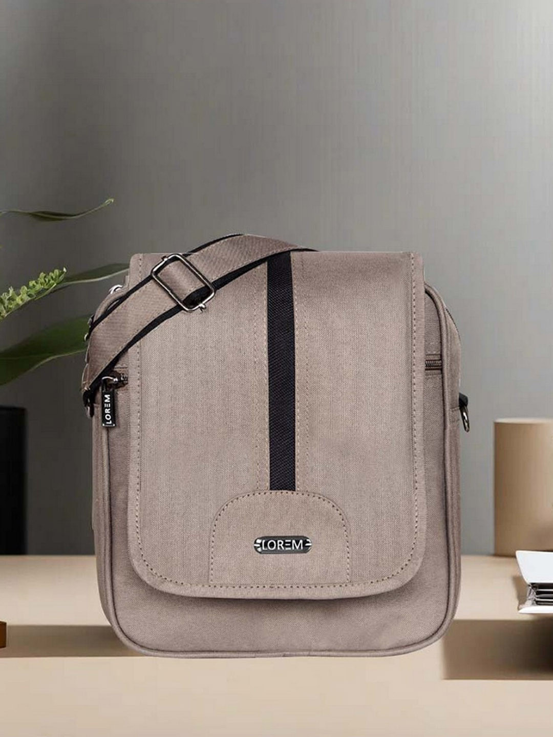 LOREM Men Mink Grey Casual PVC Coated Matty Fabric Cross Body Sling Bag