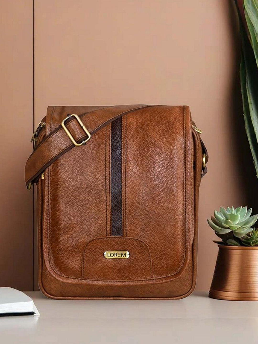 LOREM Men Tan Stylish Faux Leather Cross Body Sling Bag