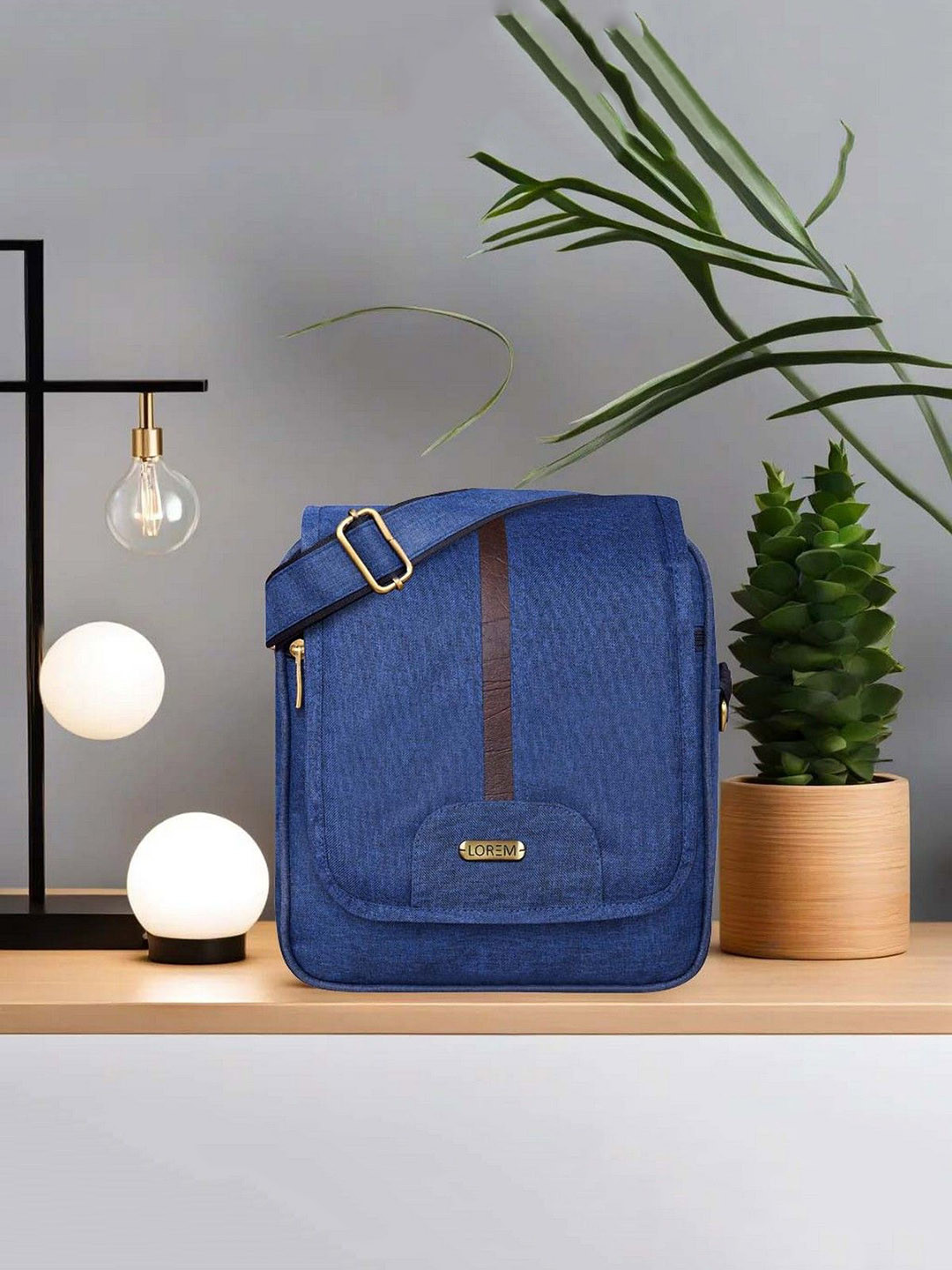 LOREM Men Blue Stylish Linen Textured Cross Body Sling Bag