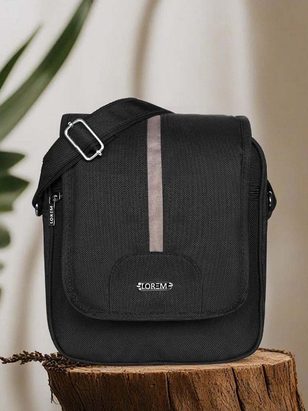 LOREM Men Black Stylish PVC Coated Matty Fabric Cross Body Sling Bag