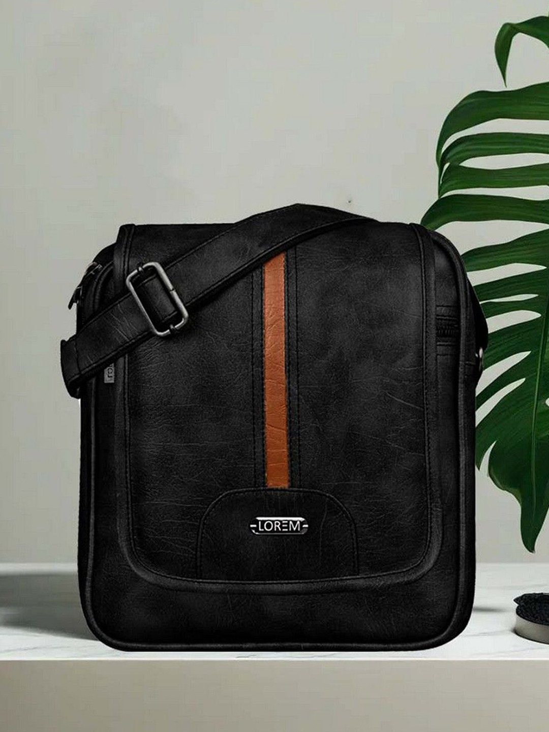 LOREM Men Black Casual Faux Leather Cross Body Sling Bag