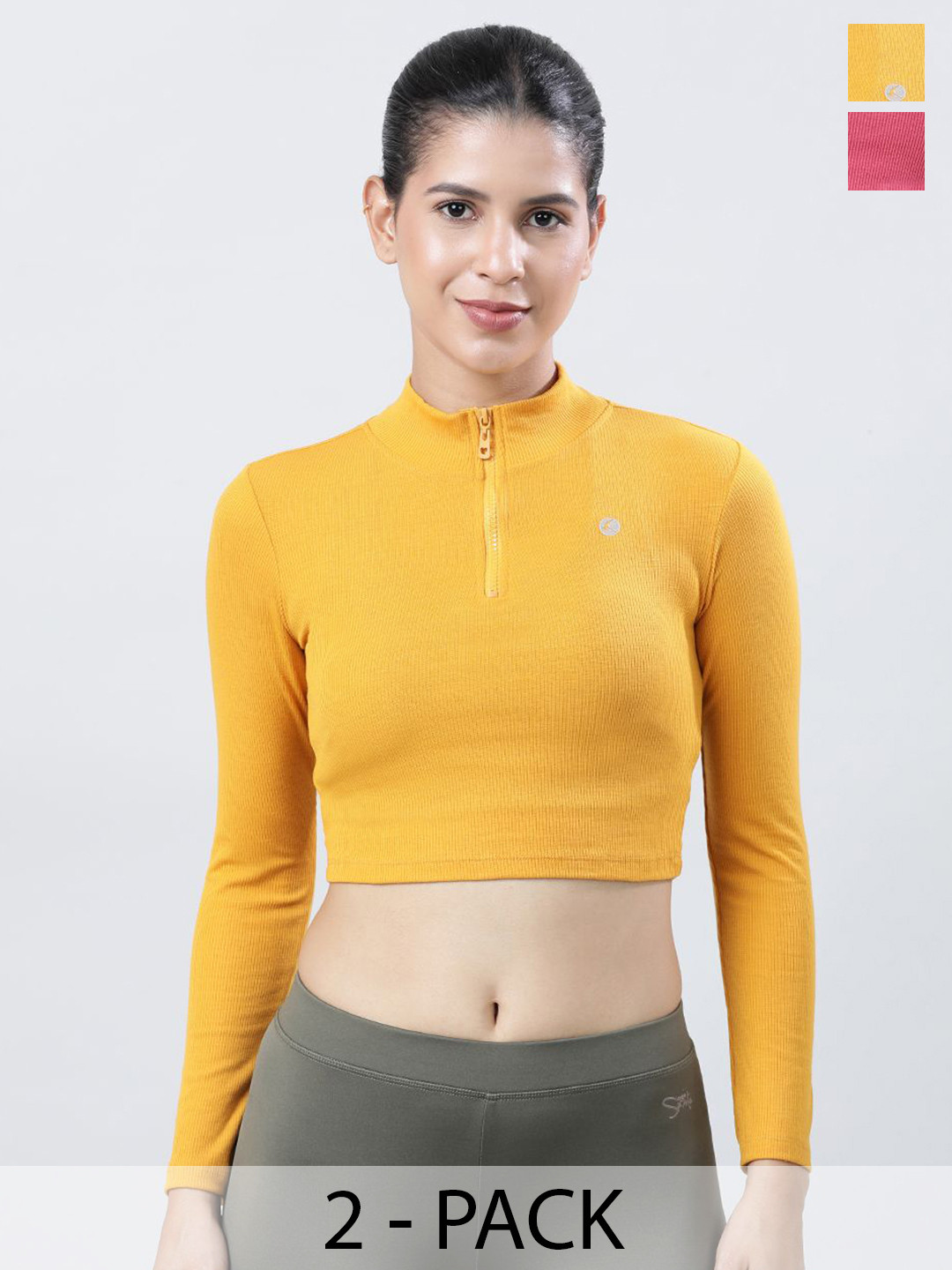 Lovable Sport Pack Of 2 Solid Knits High Neck Crop Top