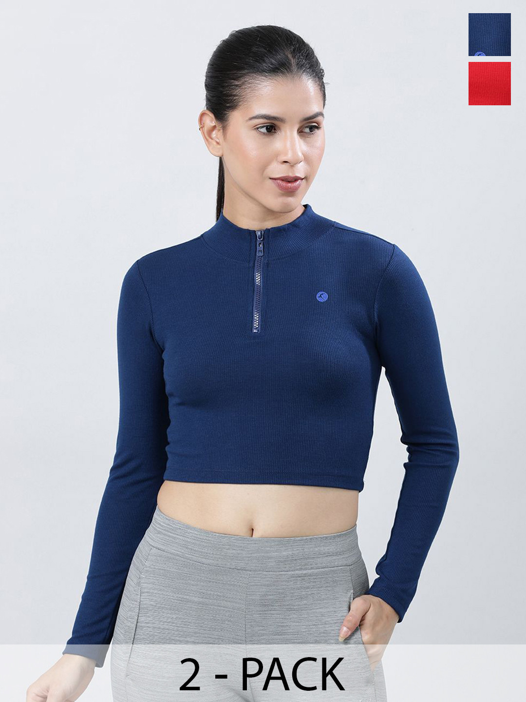 Lovable Sport Pack Of 2 Solid Knits High Neck Crop Top
