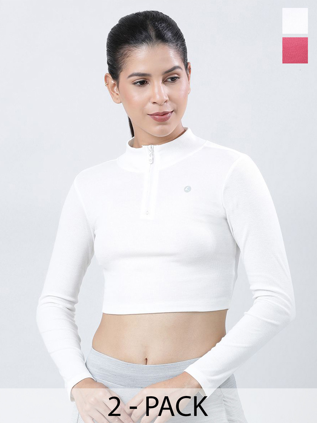 Lovable Sport Pack Of 2 Solid Knits High Neck Crop Top