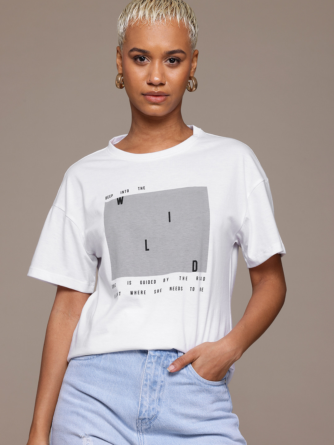 Roadster Printed Drop-Shoulder Sleeves Boxy T-shirt