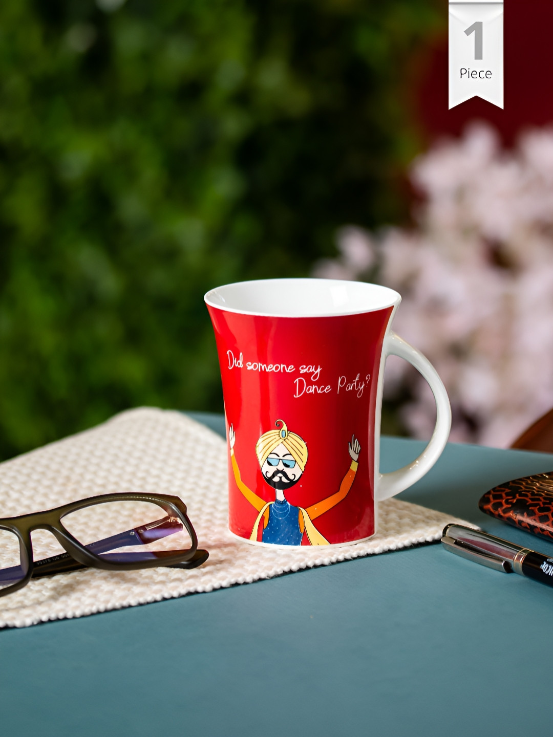 CLAY CRAFT Marine Red Typography Ceramic Handmade Mug-370ml