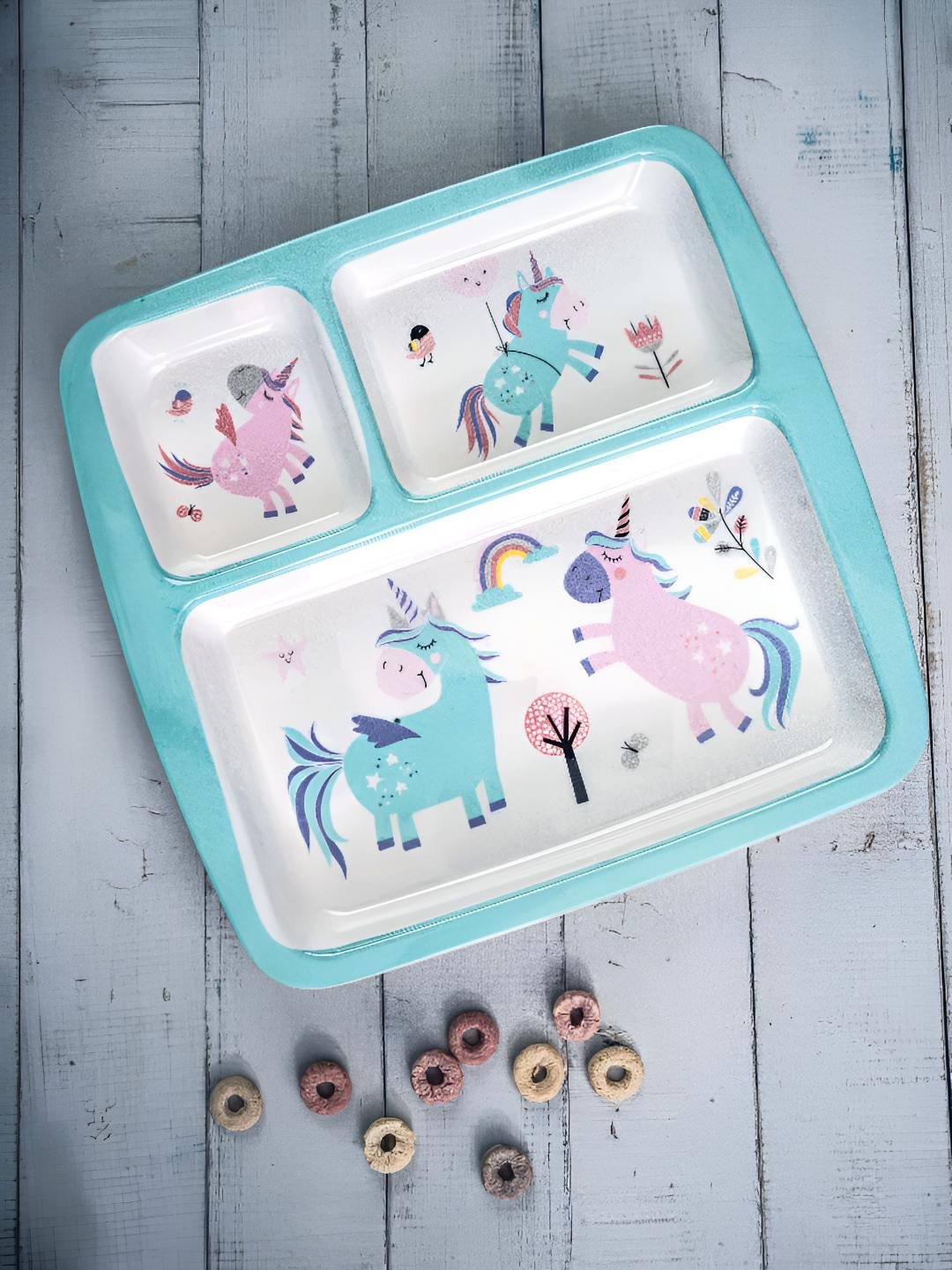 Stehlen White & Blue Printed Melamine Dishwasher Safe 3 Partition Dinner Plate