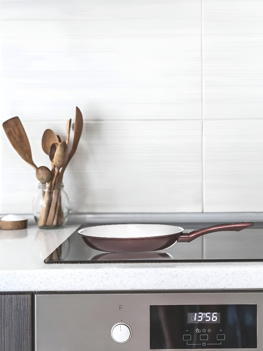 GOODHOMES Copper Toned & White Ceramic Coated Non-stick Stainless Steel Frying Pan 1450 ml