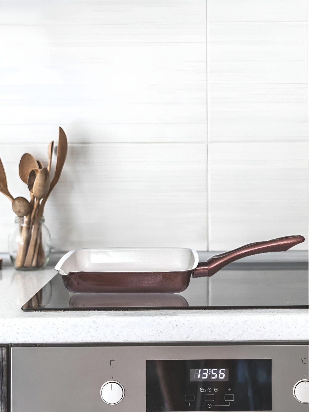 GOODHOMES Copper Toned & White Ceramic Coated Non-stick Stainless Steel Grill Pan 1600 ml