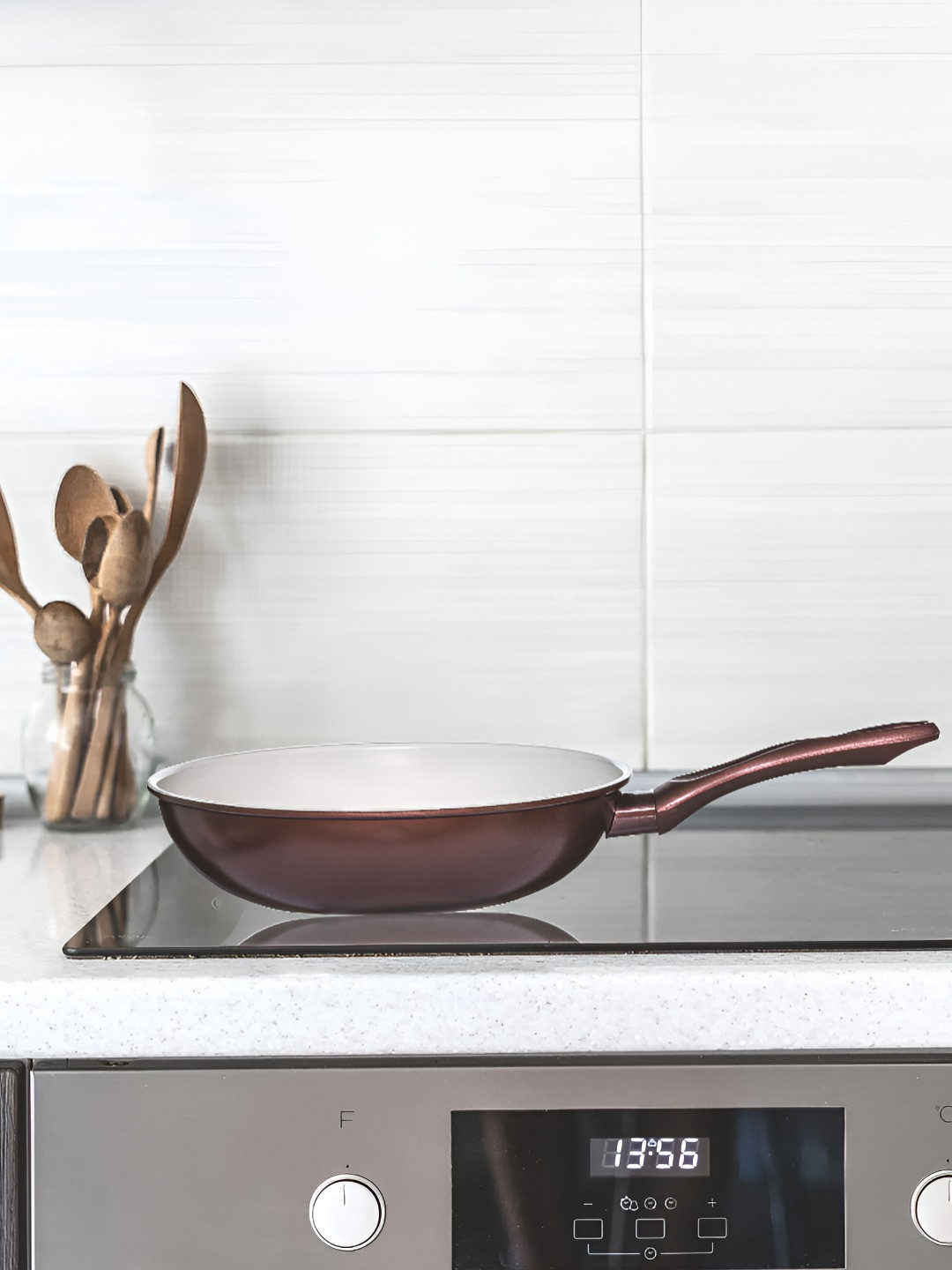 GOODHOMES Copper Toned & White Ceramic Coated Non-stick Stainless Steel Frying Pan 3400 ml