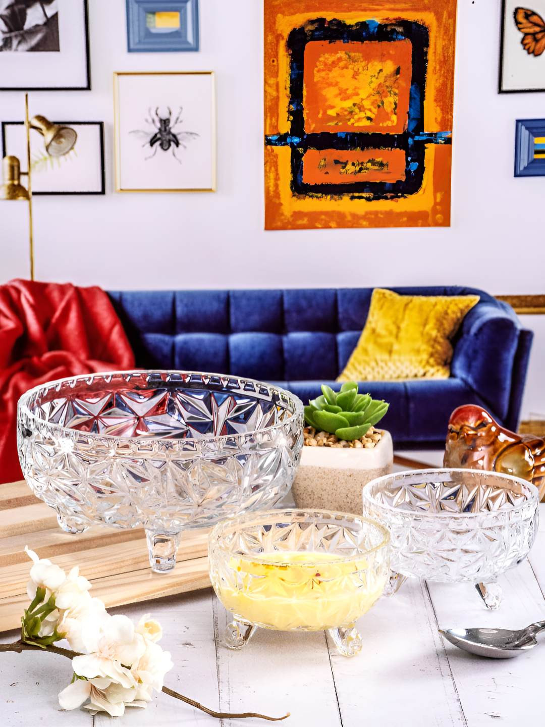 Roxx Transparent 7 Pieces Textured Glass Dessert & Serving Bowls