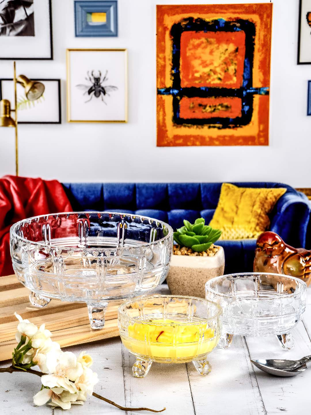 Roxx Transparent 7 Pieces Textured Glass Dessert & Serving Bowl