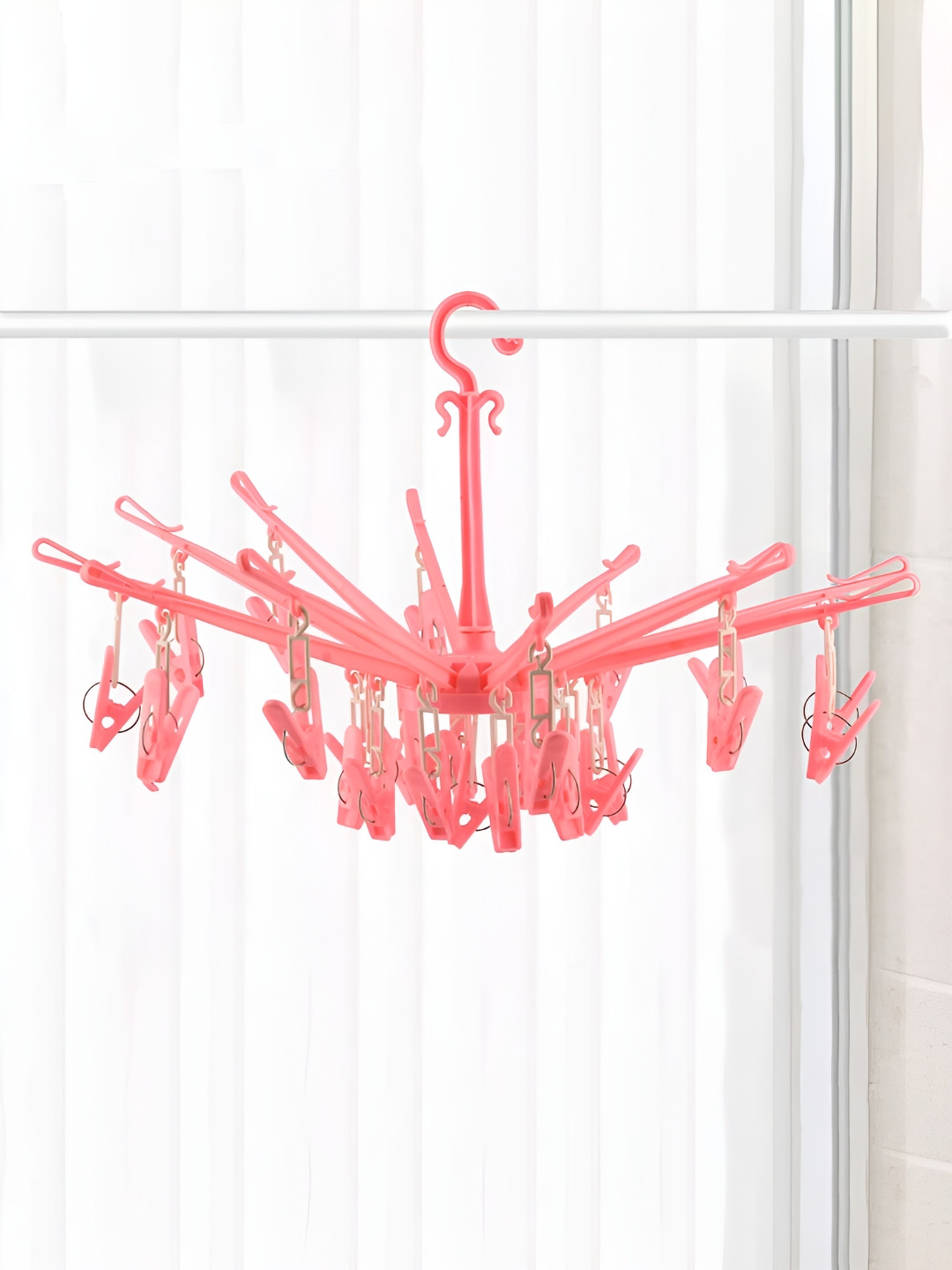 Kuber Industries Pink 24 Clips Cloth Drying Hanger
