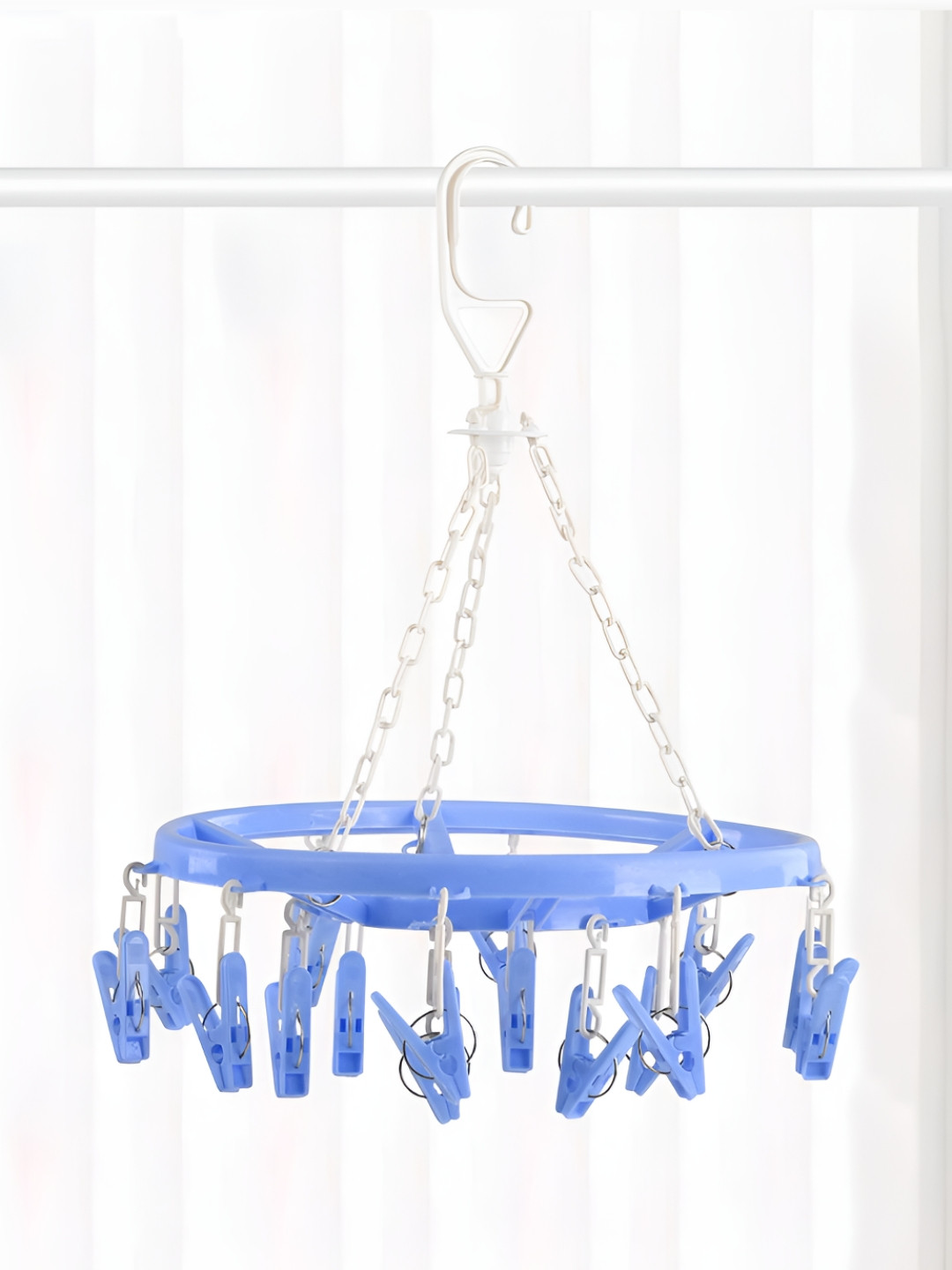 Kuber Industries Blue 16 Clips Round Cloth Drying Hanger