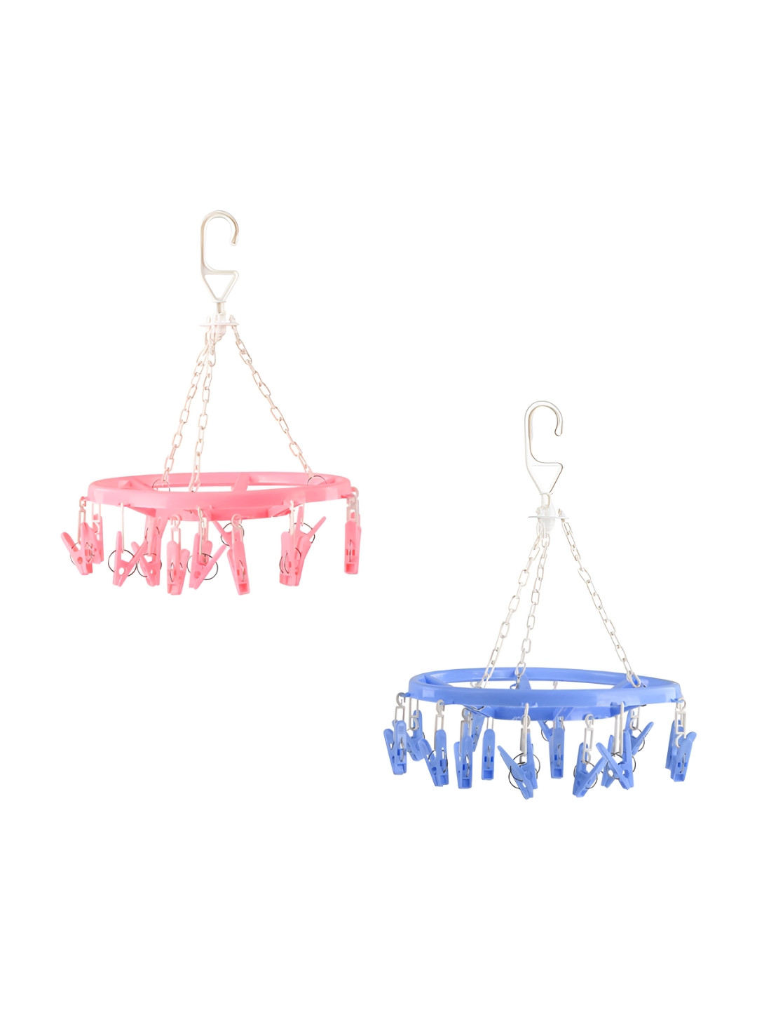 Kuber Industries Pink & Blue 2 Pieces Textured 16 Clips Cloth Hangers