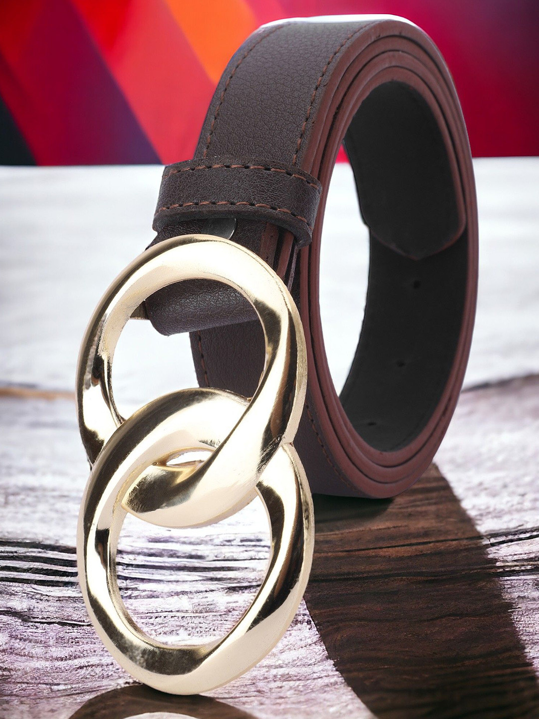 DressBerry Women Brown Formal Synthetic Leather Push Pin Belt