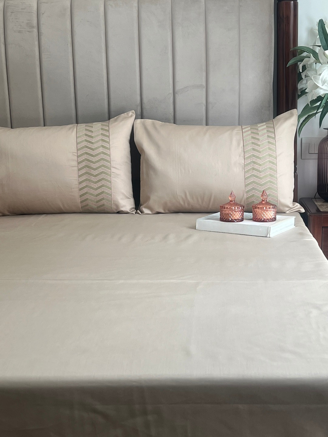 Sadyaska Champagne Cotton 1000 TC King Superfine Bedsheet with 2 Pillow Covers-108 x 108 inches