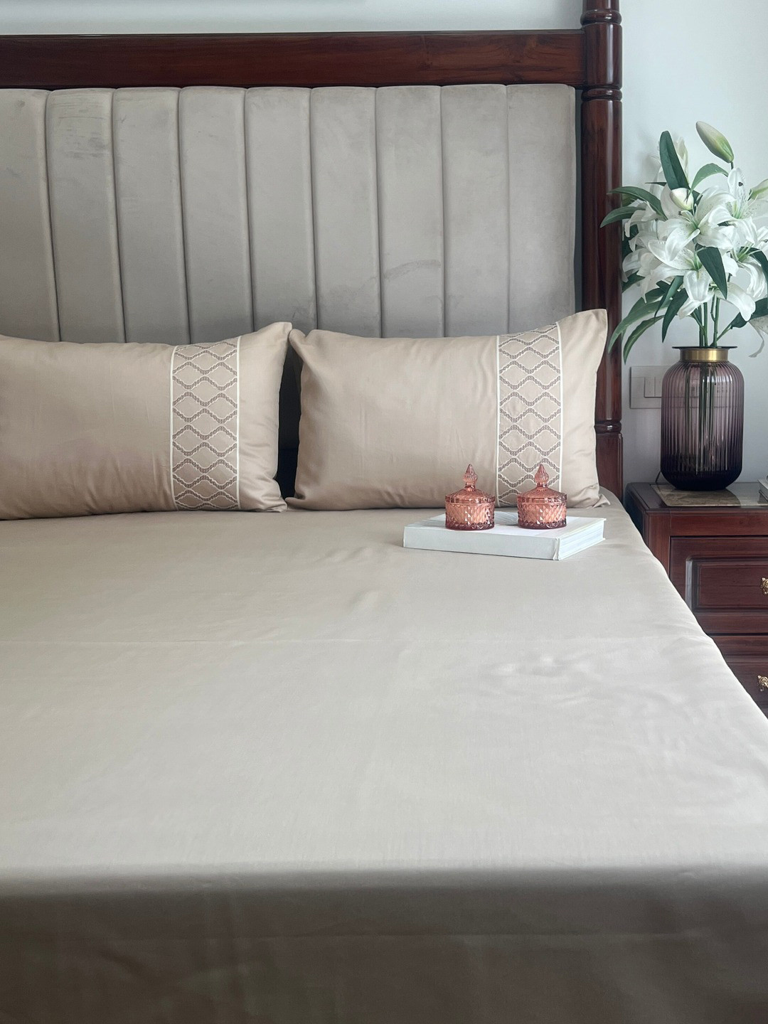 Sadyaska Syona Champagne Cotton 1000 TC King Superfine Bedsheet with 2 Pillow Covers-108 x 108 inches