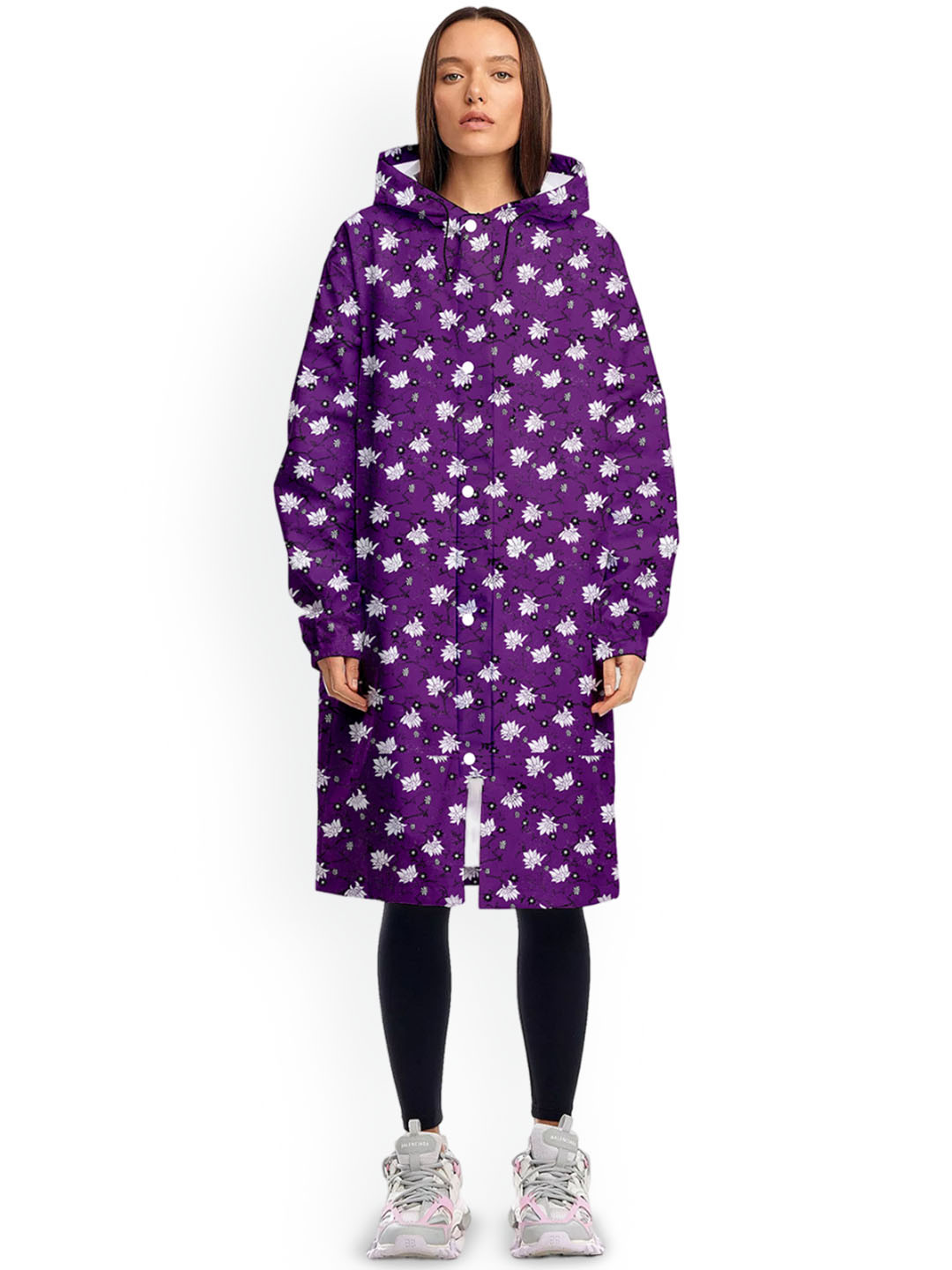 CAMISON Floral Printed Hooded Waterproof Reversible Rain Jacket