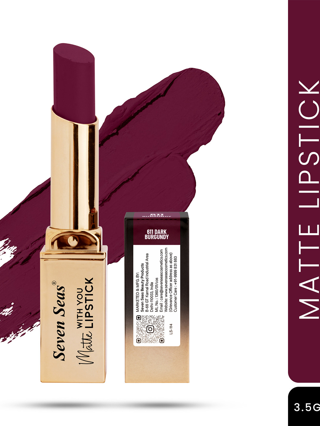 Seven Seas Matte With You Long Lasting & Hydrating Lipstick - Dark Burgundy 11