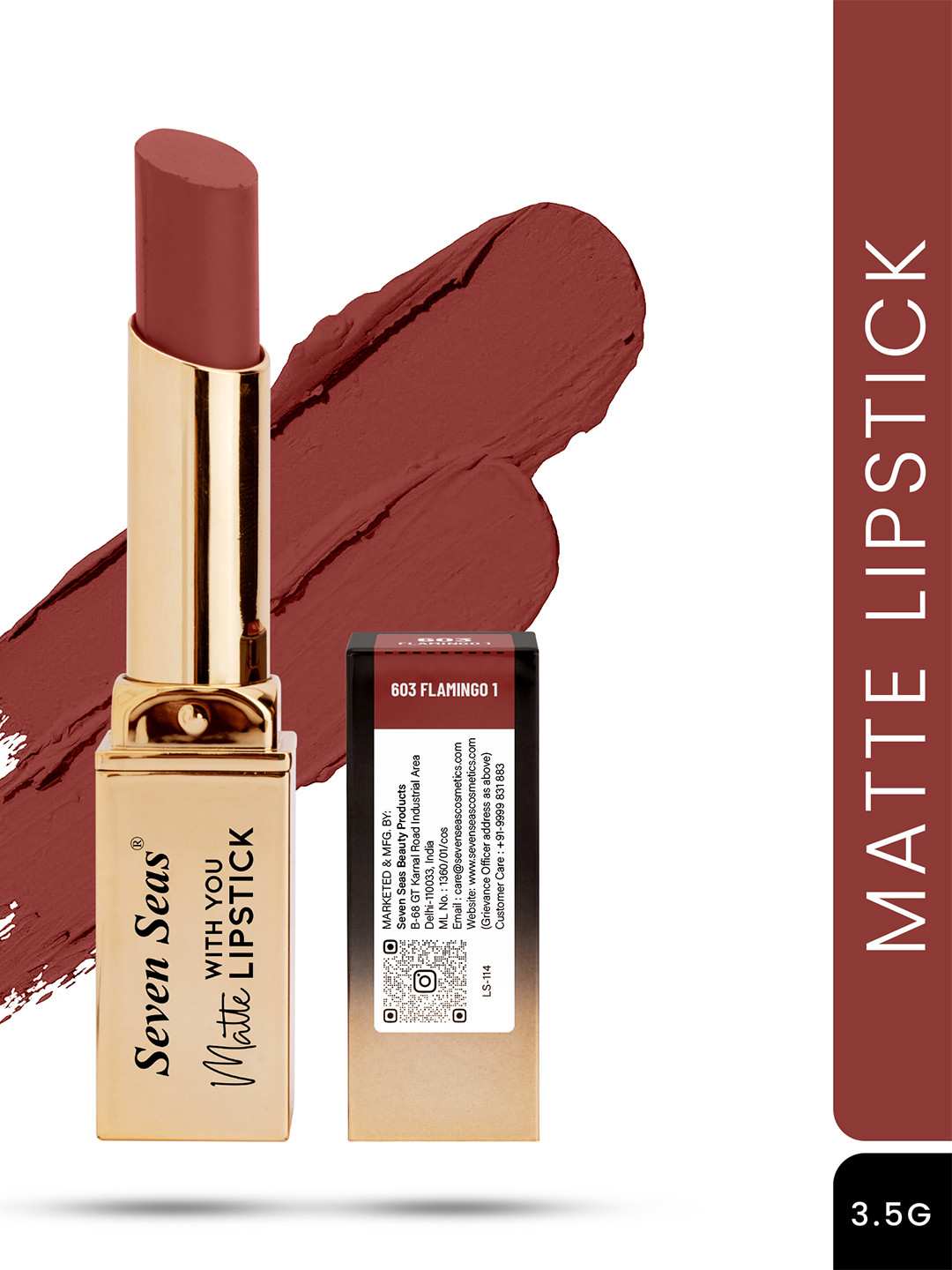 Seven Seas Matte With You Long Lasting & Hydrating Lipstick - Flamingo 1-03